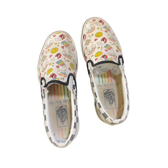 Vans X Flour Shop Slip-On Shoes With Fun Print & Checkerboard Accents Womens Siz - Picture 1 of 6